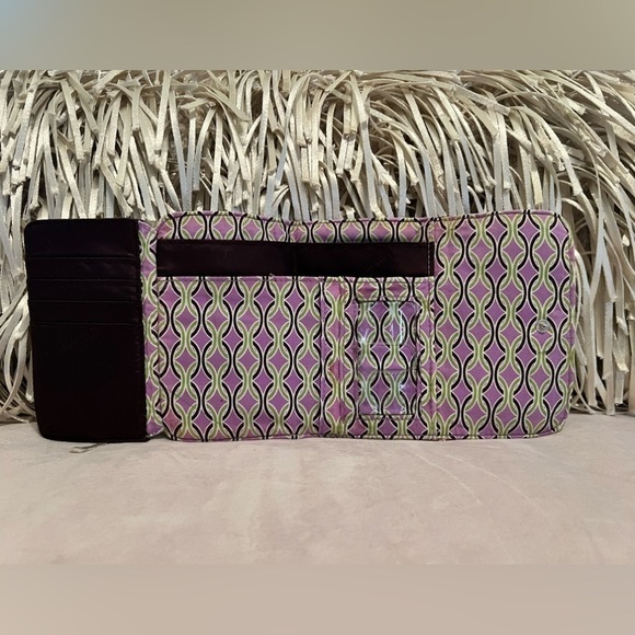 VERA BRADLEY Purple Punch Trifold Euro Wallet Floral Pink Green Brown - Picture 9 of 13